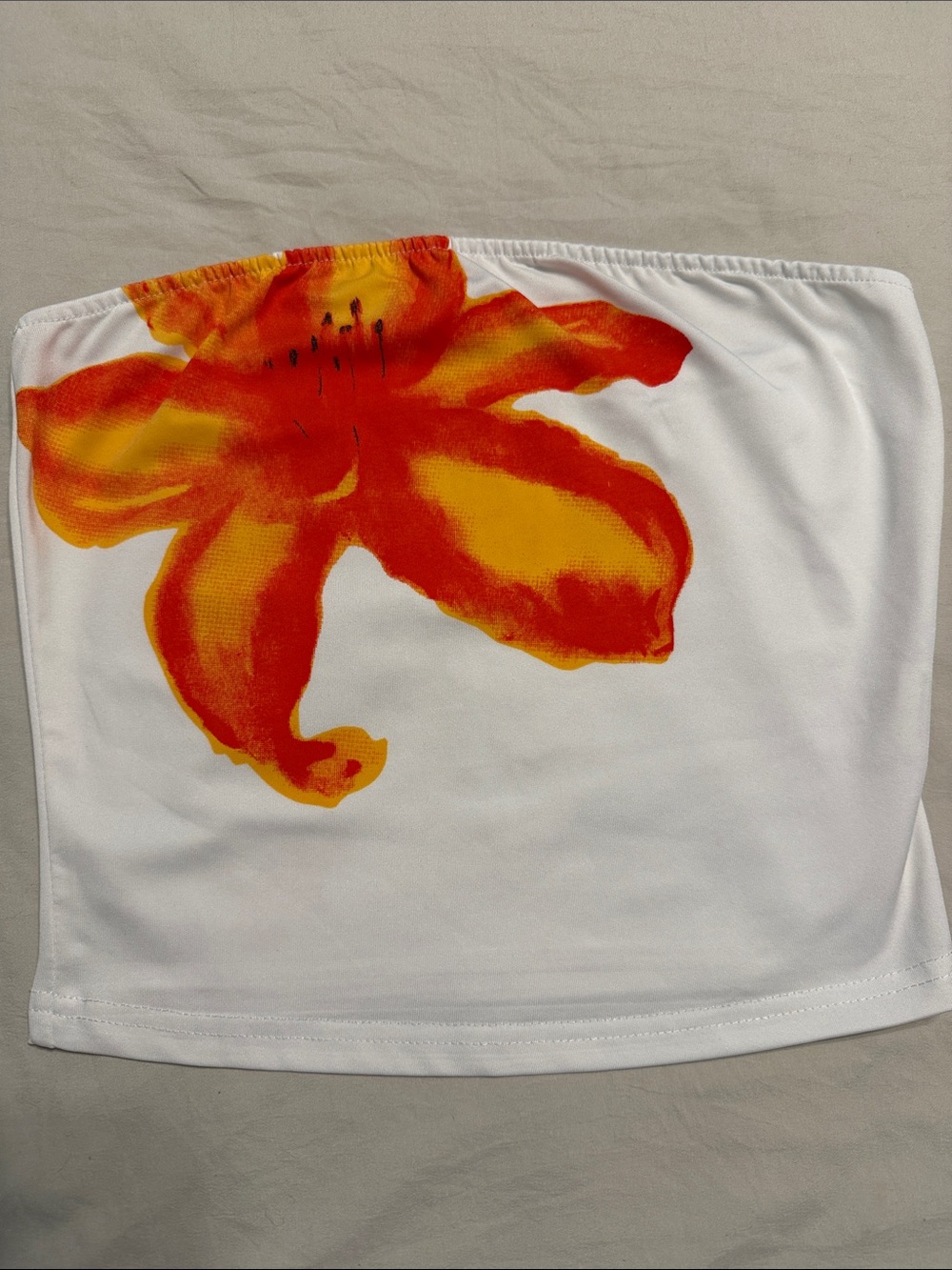 SHEIN White Tube Crop Top with Orange & Yellow Floral Print